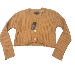 Tan Cropped Cardigan Sweater